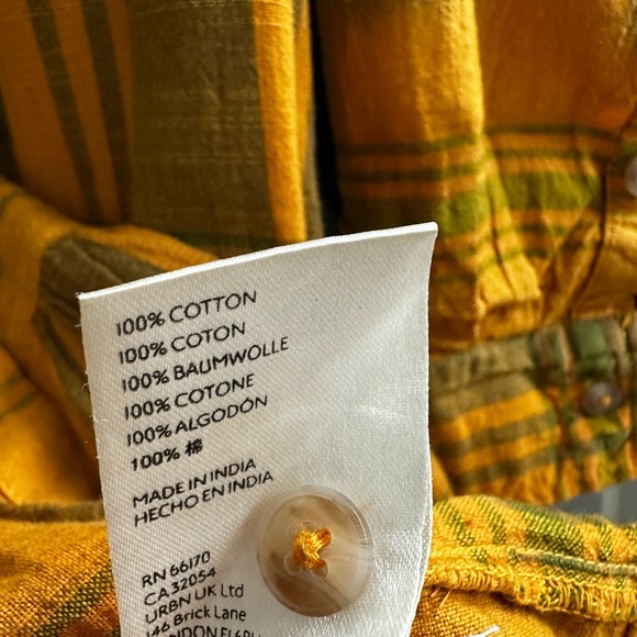 PILCRO Anthropologie Tangier Dress Tunic Shirt Mustard Yellow Plaid Size Med - Picture 10 of 12